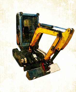 Ekskavatör illüstrasyon izole renk sanat eseri