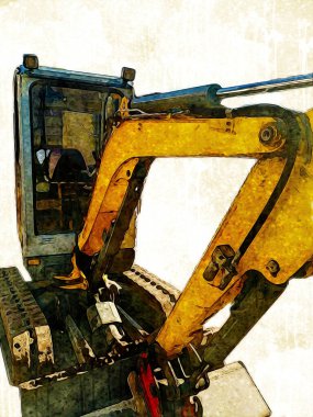 Ekskavatör illüstrasyon izole renk sanat eseri
