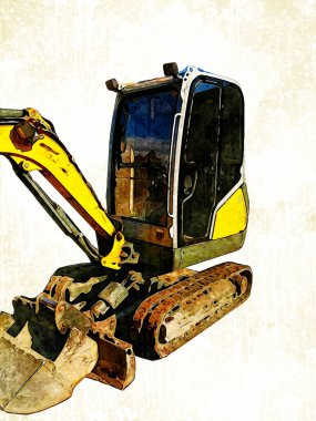 Ekskavatör illüstrasyon izole renk sanat eseri