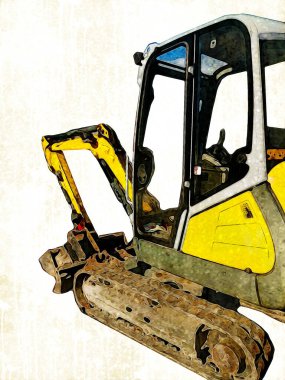 Ekskavatör illüstrasyon izole renk sanat eseri