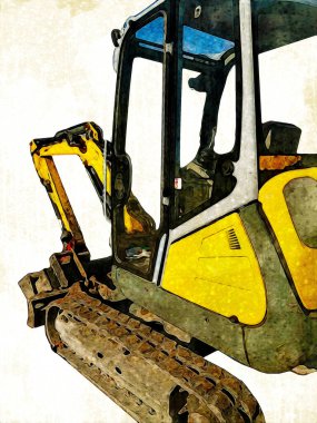 Ekskavatör illüstrasyon izole renk sanat eseri