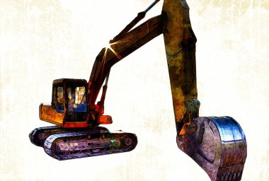 Ekskavatör illüstrasyon izole renk sanat eseri