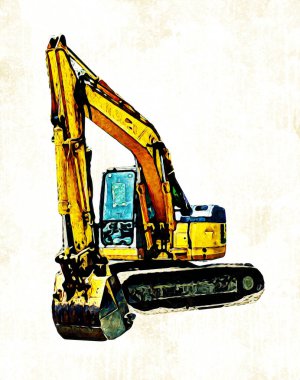 Ekskavatör illüstrasyon izole renk sanat eseri