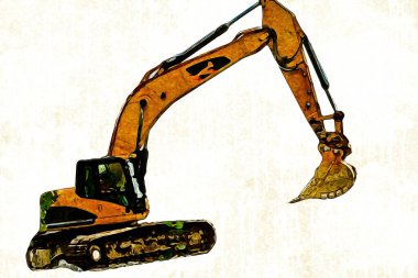 Ekskavatör illüstrasyon izole renk sanat eseri