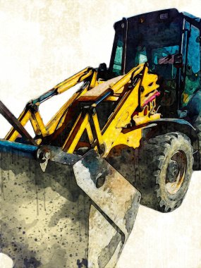 Kazı makinesi traktör çizimi rengi izole edilmiş antika sanat eserleri