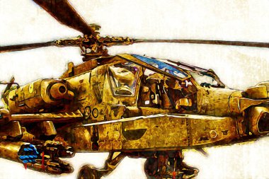 askeri helikopter resim sanatı klasiği çiziyor