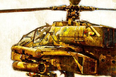 askeri helikopter resim sanatı klasiği çiziyor