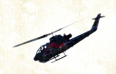 askeri helikopter resim sanatı klasiği çiziyor