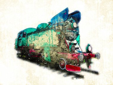 Eski buharlı lokomotif motoru antika