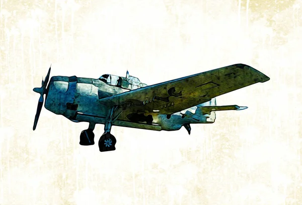 Old Fighter Plane Isolated White Background Art Vintage Retro Illustration — Stock Photo, Image