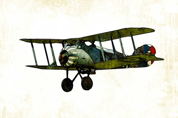 Old Fighter Plane Isolated White Background Art Vintage Retro Illustration — Stock Photo, Image