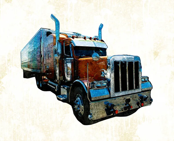 American Truck Illustration Color Isolated Art Vintage Retro – stockfoto