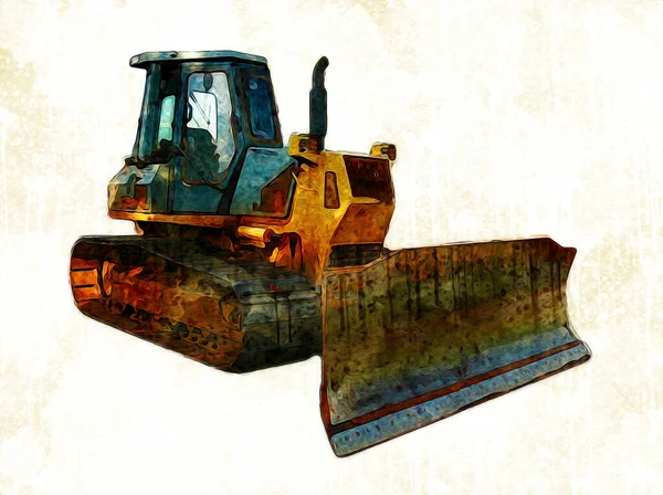 Bulldozer Ilustração Cor Arte Grunge Desenho Vintage — Fotografia de Stock