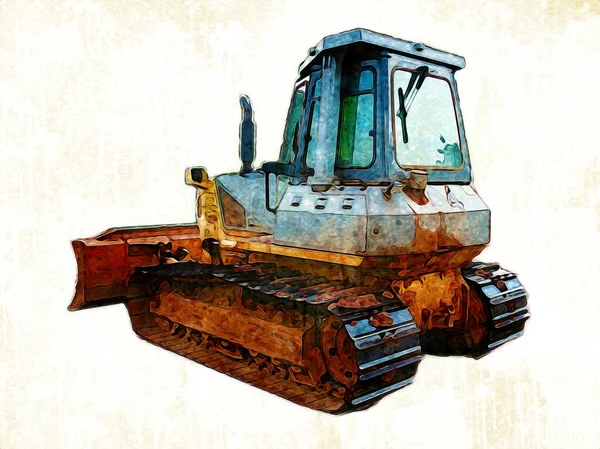 Bulldozer illustration color art grunge drawing vintage