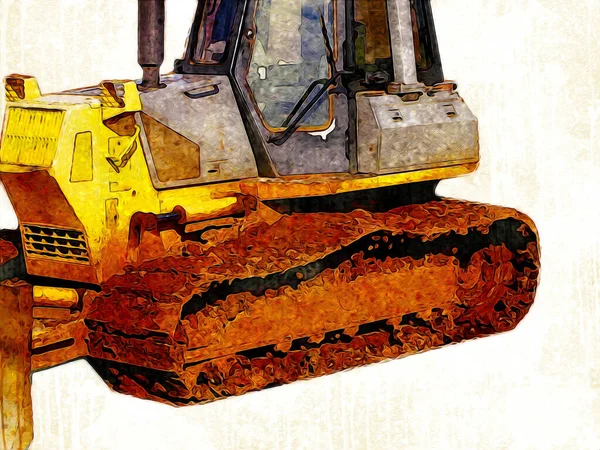 Bulldozer Ilustração Cor Arte Grunge Desenho Vintage — Fotografia de Stock