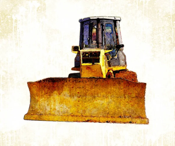 Bulldozer Ilustração Cor Arte Grunge Desenho Vintage — Fotografia de Stock