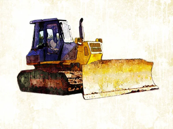 Bulldozer Ilustración Color Arte Grunge Dibujo Vintage — Foto de Stock