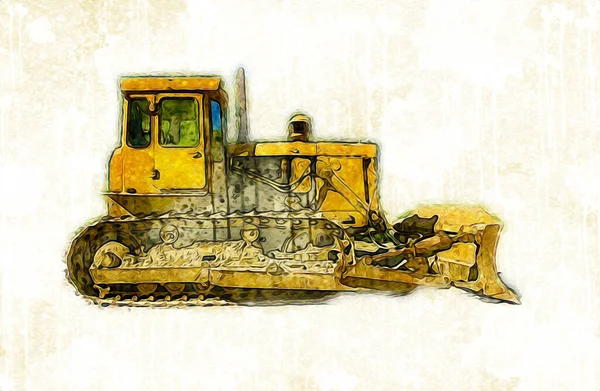 Bulldozer Illustration Farbe Kunst Grunge Zeichnung Vintage — Stockfoto