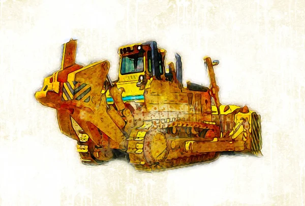 Bulldozer Ilustração Cor Arte Grunge Desenho Vintage — Fotografia de Stock