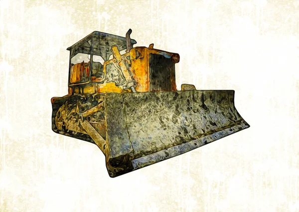 Bulldozer Ilustração Cor Arte Grunge Desenho Vintage — Fotografia de Stock