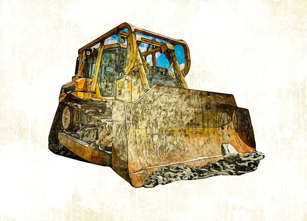 Bulldozer Ilustração Cor Arte Grunge Desenho Vintage — Fotografia de Stock