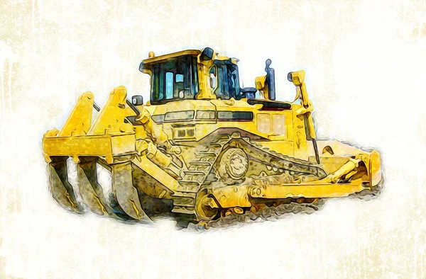 Bulldozer Illustrazione Colore Arte Grunge Disegno Vintage — Foto Stock