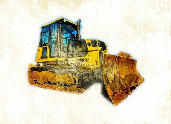 Bulldozer Illustratie Kleur Kunst Grunge Tekening Vintage — Stockfoto