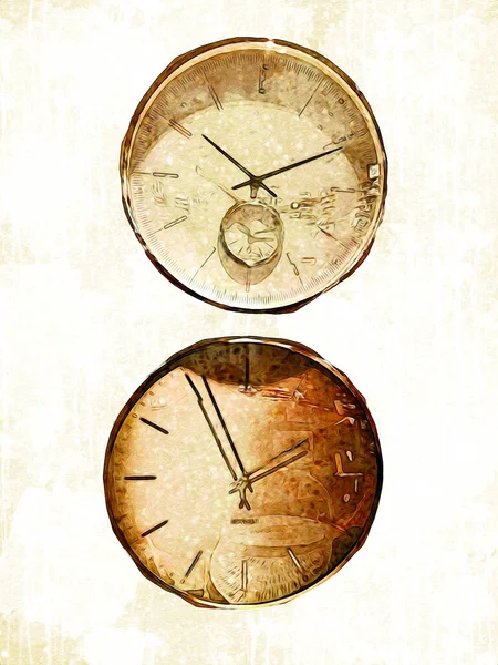 Les Cadrans Des Anciennes Horloges Classiques Sur Fond Papier Vintage — Photo