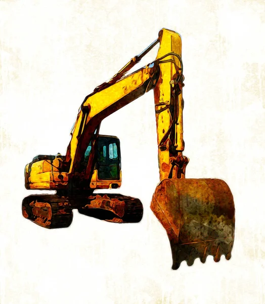 Escavadeira Ilustração Cor Isolado Arte Trabalho — Fotografia de Stock