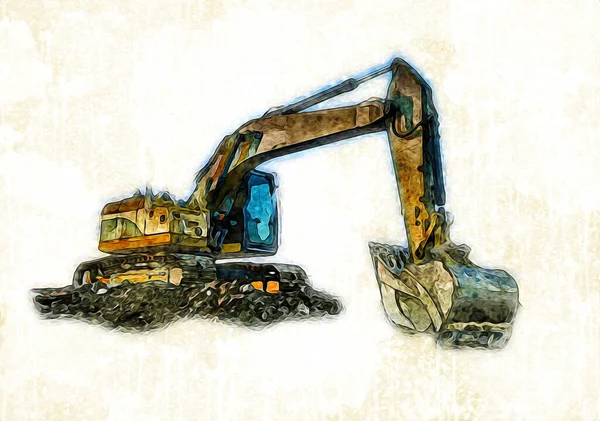 Excavator Illustration Color Isolated Art Work — Stock Photo, Image