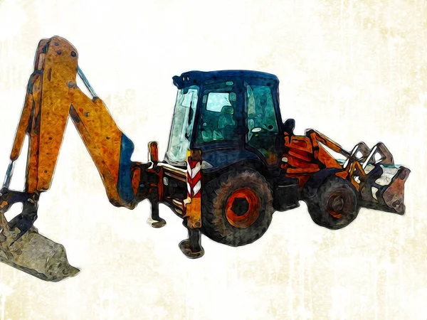 Grävmaskin Traktor Illustration Färg Isolerad Konst Arbete Antika Gamla — Stockfoto