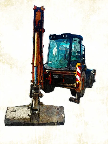 Graafmachine Trekker Illustratie Kleur Geïsoleerde Kunst Werk Antiek Oud — Stockfoto