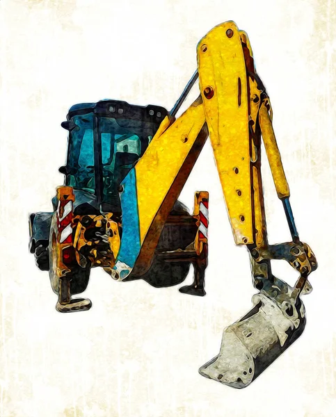挖掘机牵引机图解色彩隔离艺术品古旧 — 图库照片