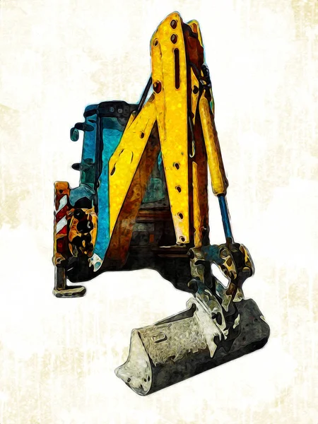 Excavatrice Tracteur Illustration Couleur Isolé Art Travail Antique Vieux — Photo