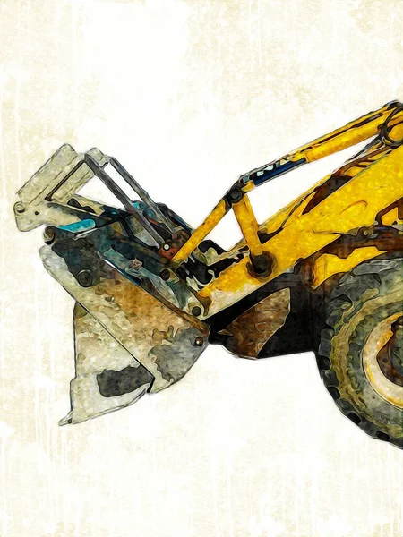 Excavadora Tractor Ilustración Color Aislado Obra Arte Antiguo — Foto de Stock