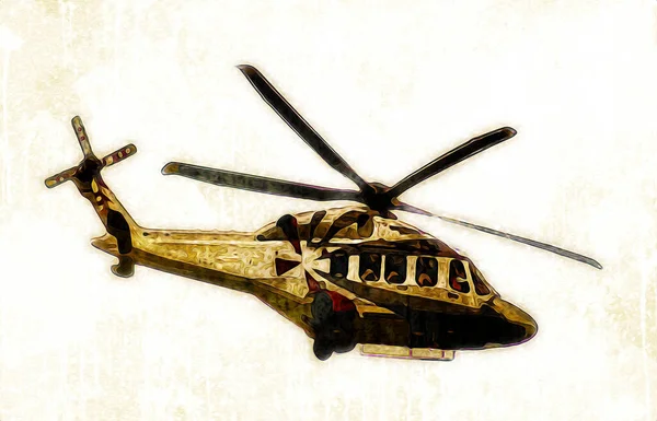 Wojskowy Helikopter Rysunek Ilustracja Sztuka Vintage — Zdjęcie stockowe