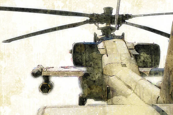 military helicopter drawing illustration art vintage