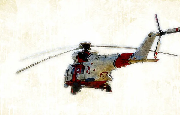 Wojskowy Helikopter Rysunek Ilustracja Sztuka Vintage — Zdjęcie stockowe