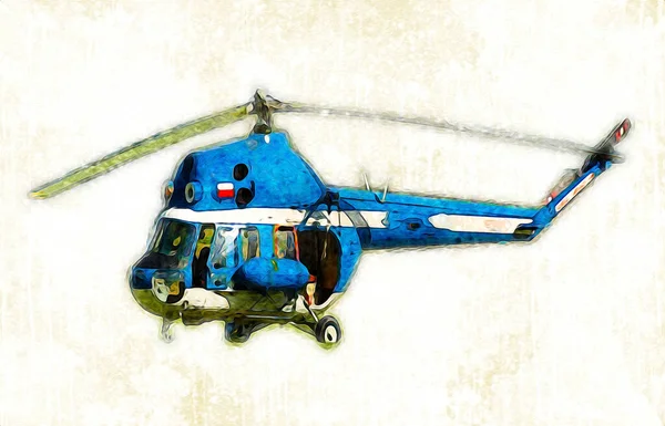 Helicóptero Militar Desenho Ilustração Arte Vintage — Fotografia de Stock