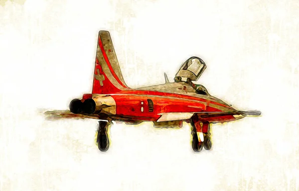 Amerikaans Straaljager Vliegtuig Tekening Illustratie Kunst Vintage — Stockfoto