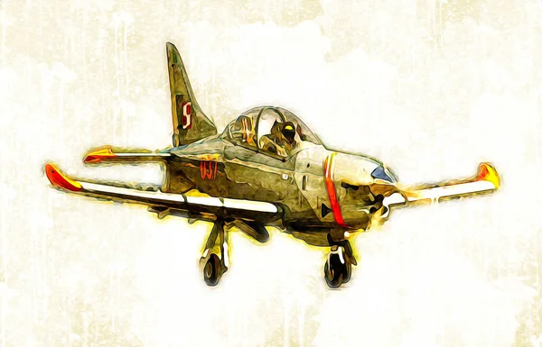 Americano Jet Fighter Aereo Disegno Illustrazione Arte Vintage — Foto Stock