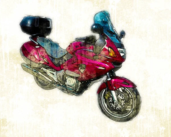 Motocykl Ilustracja Kolor Izolowane Sztuki Vintage Retro — Zdjęcie stockowe