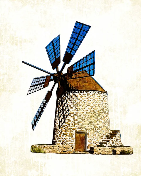 Moulin Vent Ancien Rétro Dessin Vintage Illustration Art — Photo