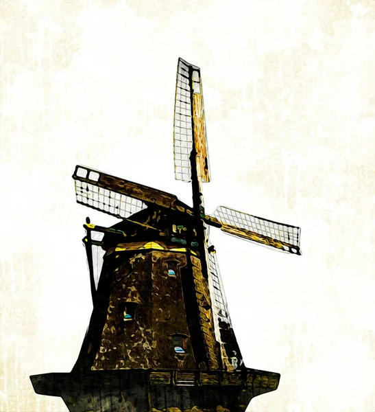 Windmill Old Retro Vintage Drawing Illustration Art — Stock Photo, Image