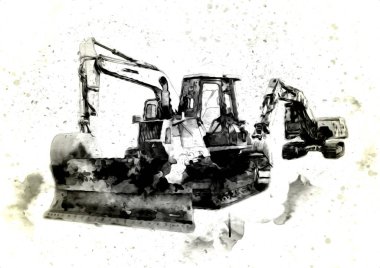 Buldozer illüstrasyon renk sanat grunge vintage çizim