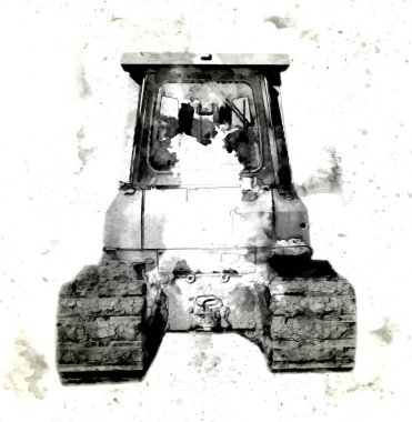 Buldozer illüstrasyon renk sanat grunge vintage çizim