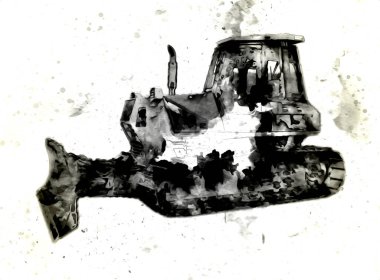 Buldozer illüstrasyon renk sanat grunge vintage çizim
