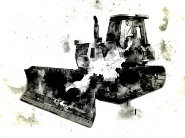 Buldozer illüstrasyon renk sanat grunge vintage çizim