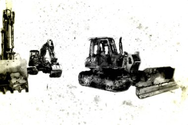 Buldozer illüstrasyon renk sanat grunge vintage çizim