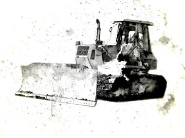 Buldozer illüstrasyon renk sanat grunge vintage çizim